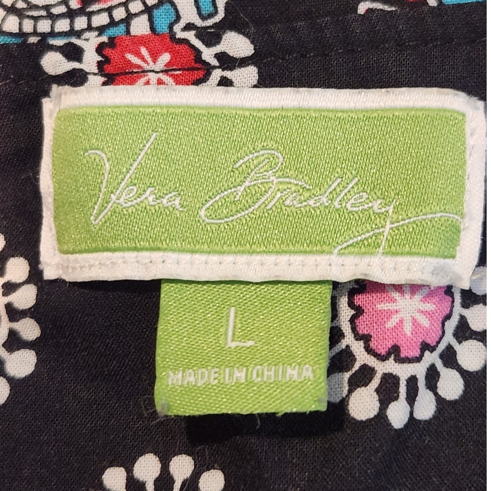 Vera Bradley Women Large Black Multi Color Paisley 100% Cotton Button Down Shirt - Picture 6 of 9